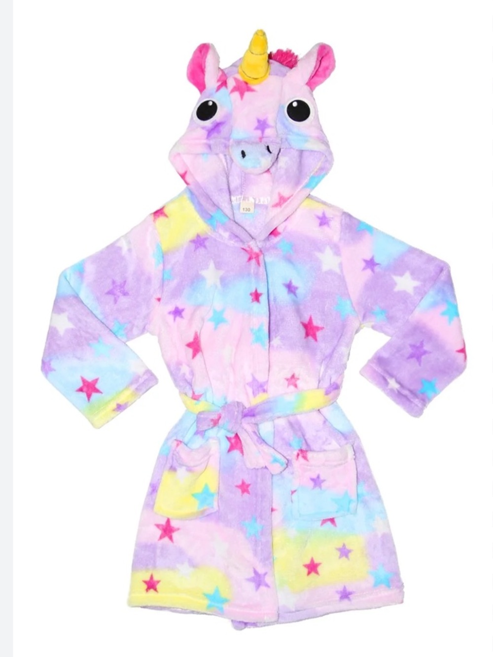 Unicorn Star Plush Kids Pajama Robe - Pastel Multi Size 4